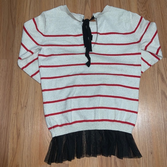 Vera Wang sweater , black tulle, bow, red stripes. - Picture 2 of 2